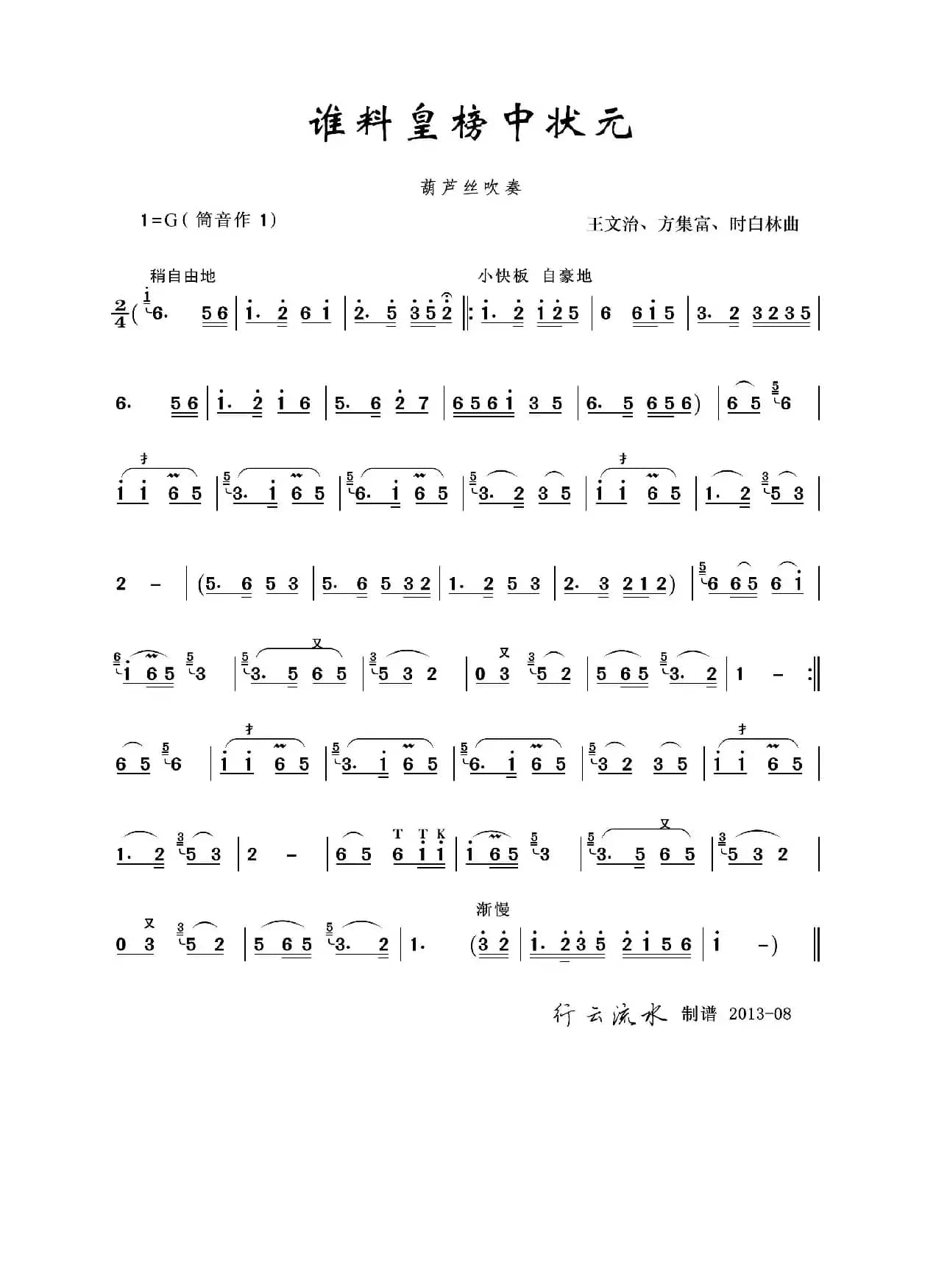 谁料皇榜中状元（葫芦丝）