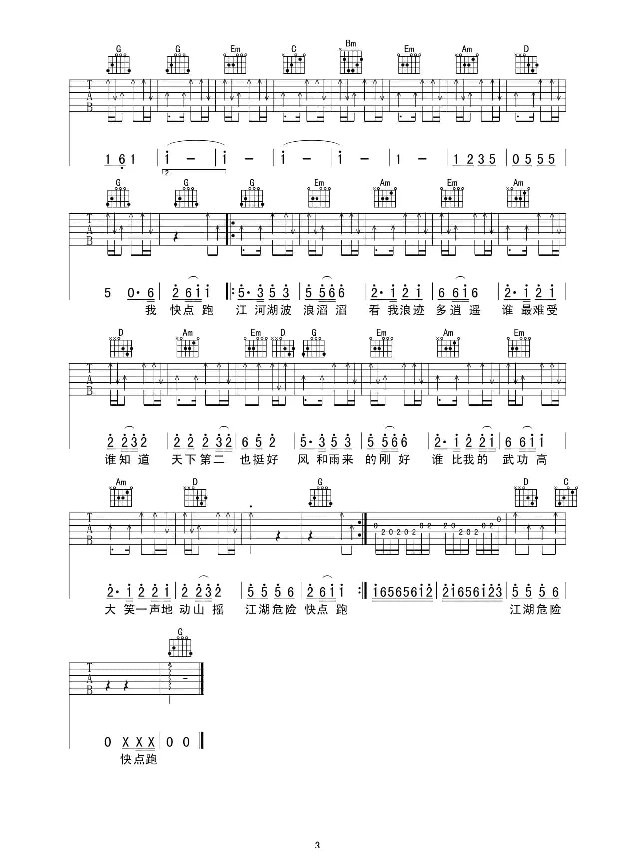 大笑江湖（六线吉他谱）