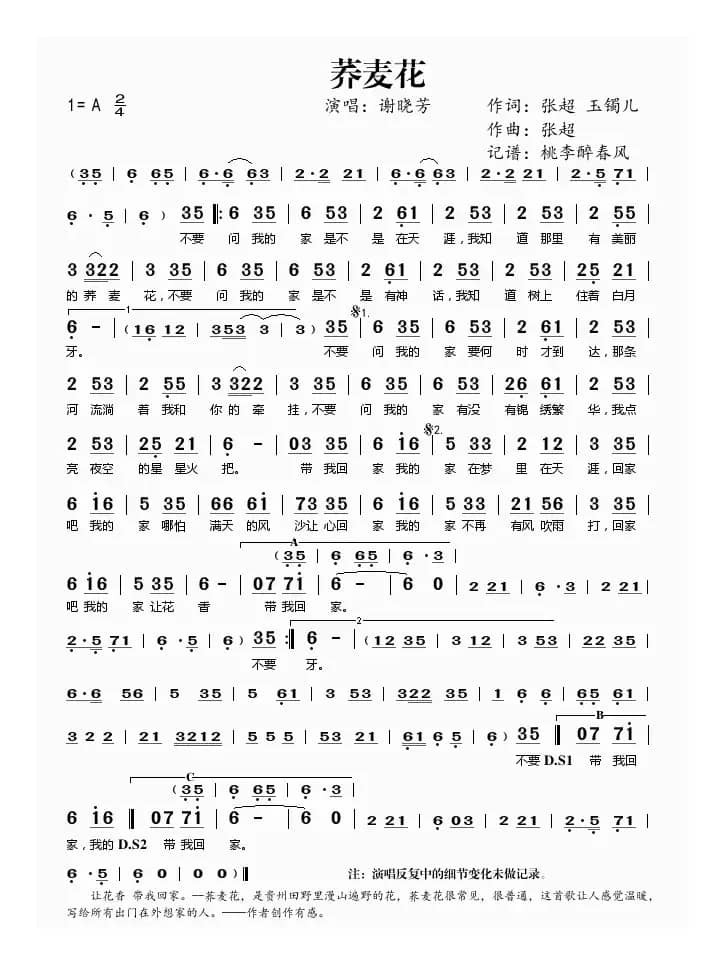 荞麦花（张超、玉镯儿词 张超曲）