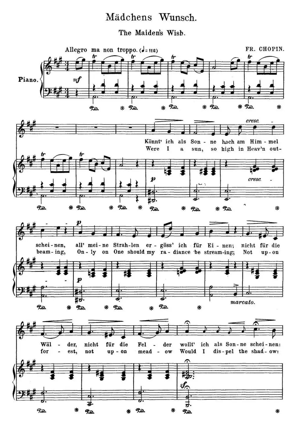 Chopin-17 Polish Songs Op.74，No.1（Madchens Wunsch. The Maiden’s Wisb.）（钢琴伴奏谱）