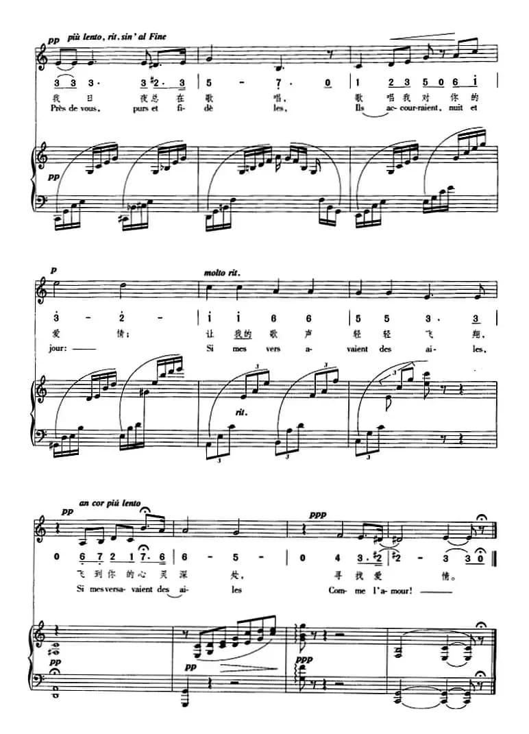 假如我的歌声能飞翔（正谱、线简谱、中外文对照版）