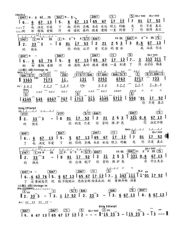 你不是真正的快乐（编配乐谱）