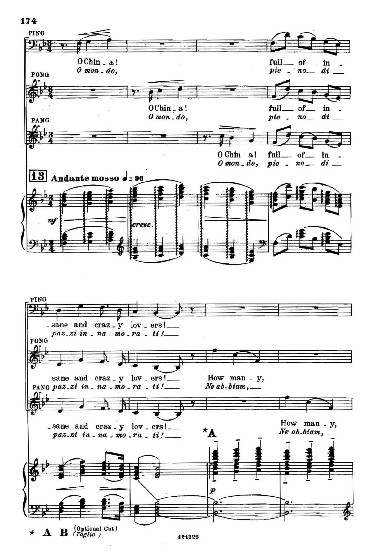 《图兰朵公主》三幕五场歌剧（英意双语）全谱（钢琴伴奏谱 P167——194）