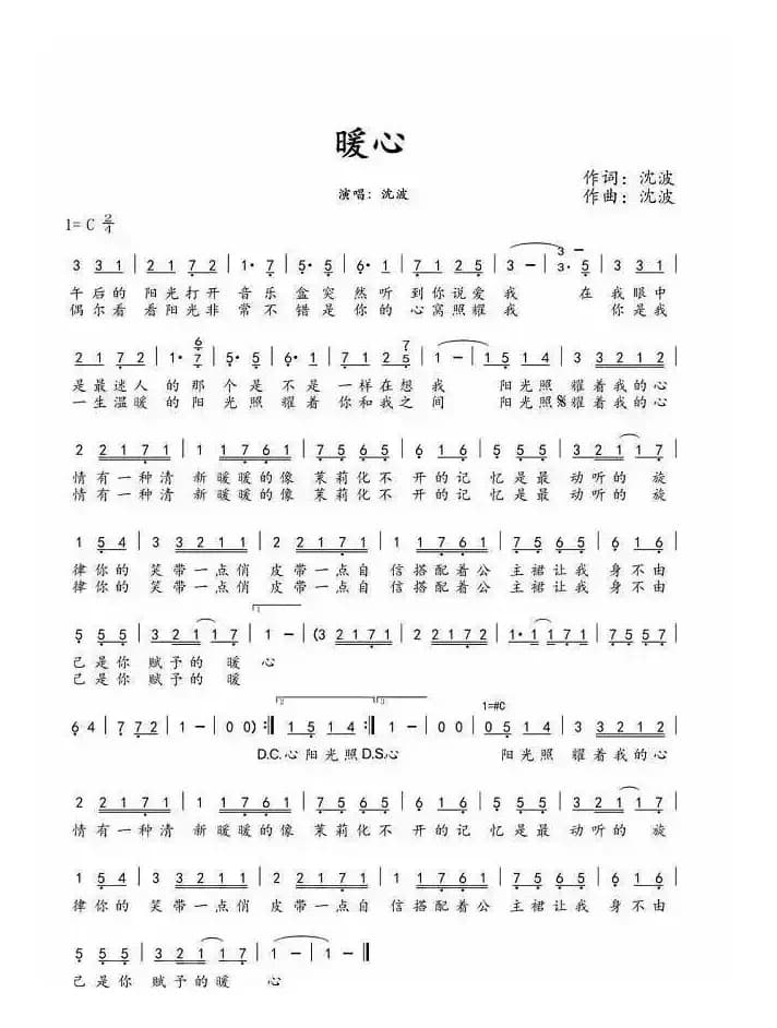 暖心（沈波 词曲）