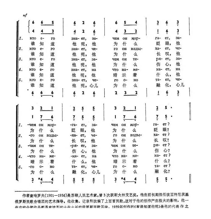 有谁知道他（И КТО ЕГО ЗНАЕТ）（中俄简谱）