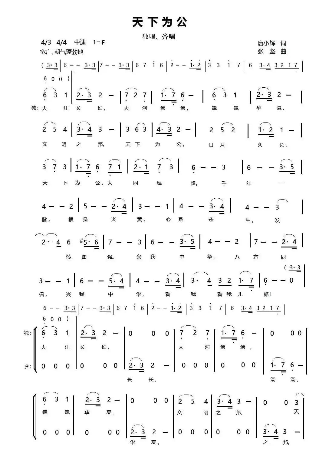 天下为公（唐小辉词 张坚曲）