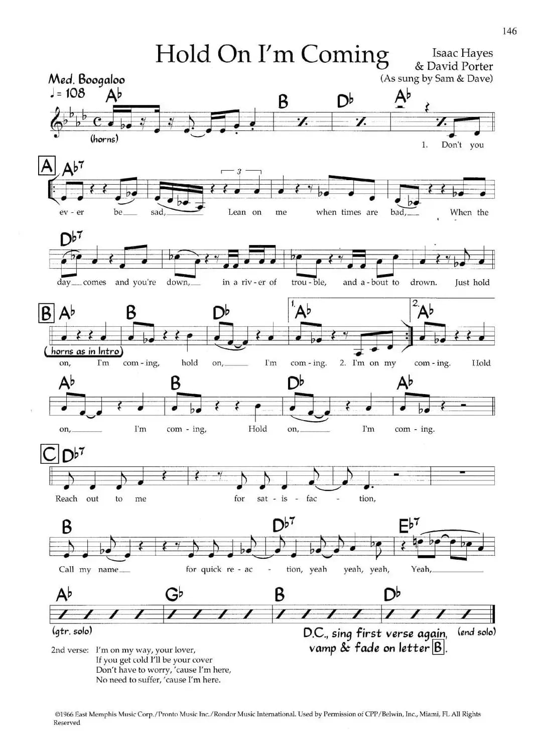 Hold On I'm Coming（带和弦五线谱）