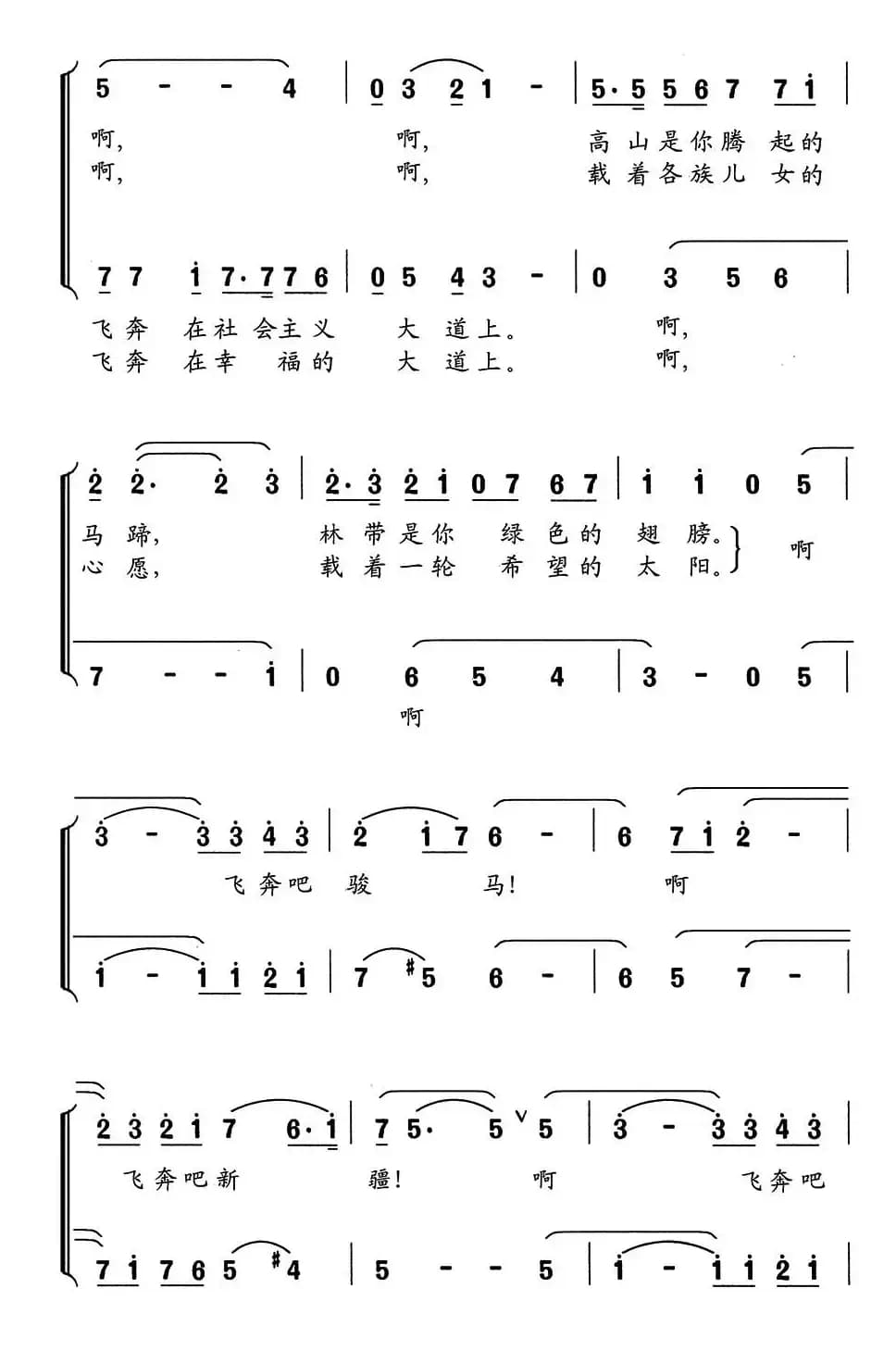 飞奔吧，新疆（茅晓峰词 舒京曲）