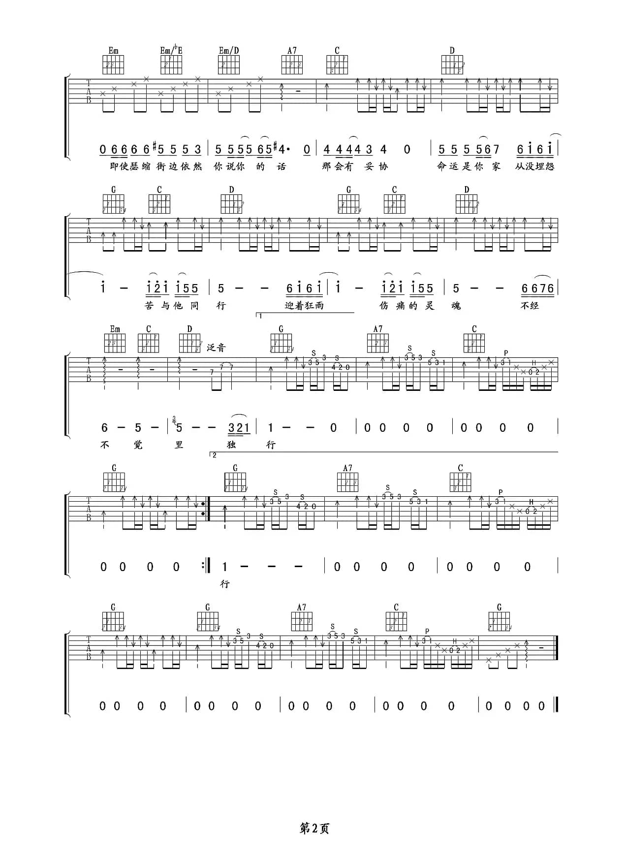 命运是你家（吉他六线谱）