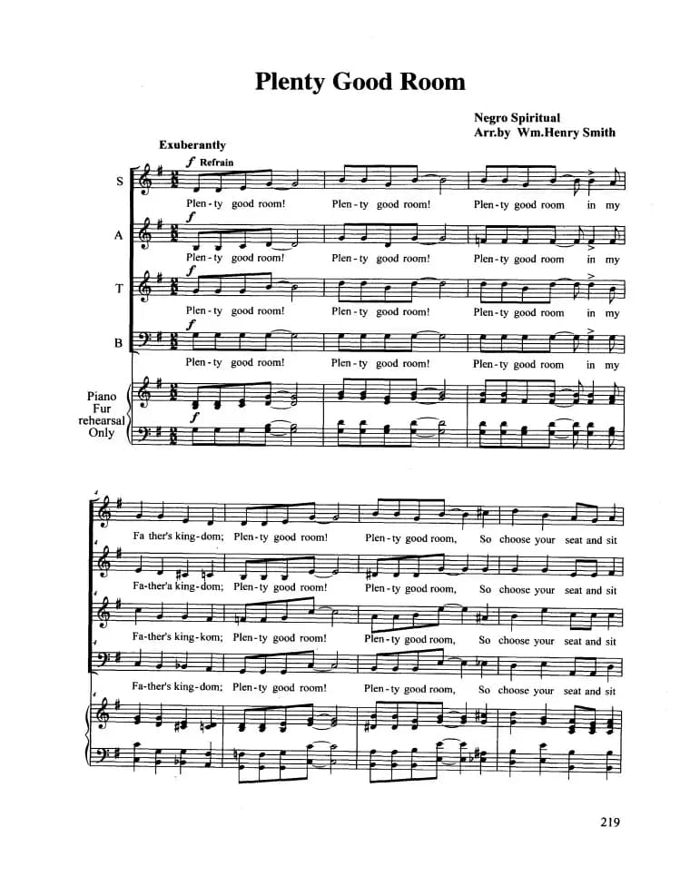 Plenty Good Room（合唱 正谱）