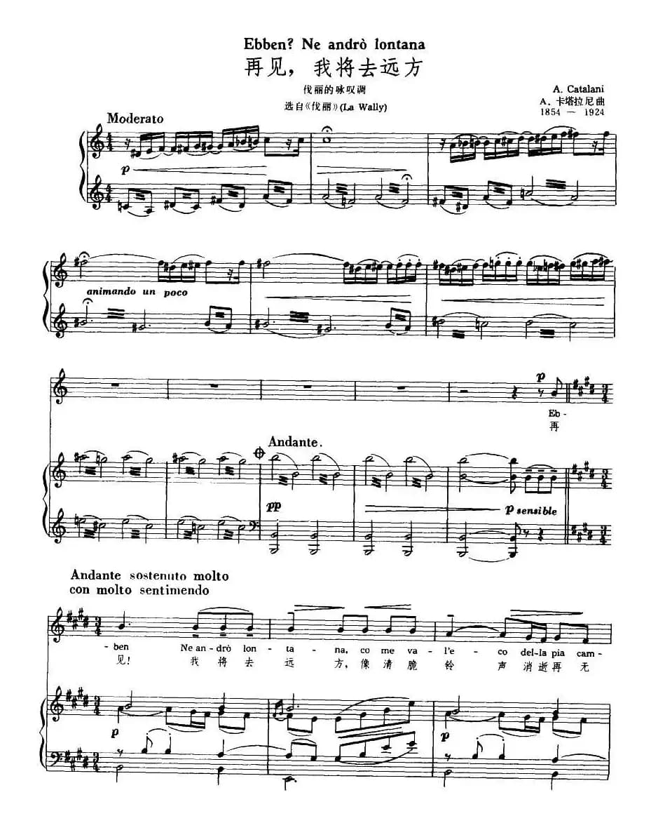 再见，我将去远方（歌剧《伐丽》选曲）（中外文对照、正谱）