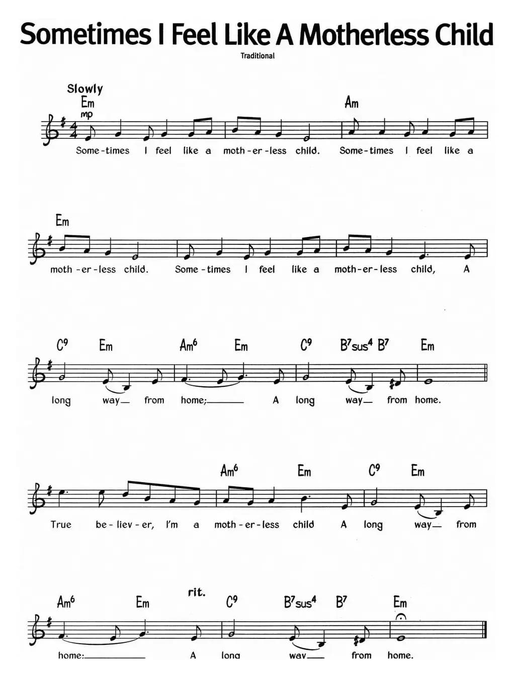 蓝调音乐：Sometimes I Feel Like A Motherless Child