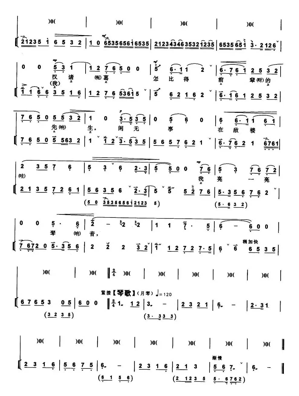 我本是卧龙岗上散淡的人（《空城计》诸葛亮唱段、带伴奏谱）