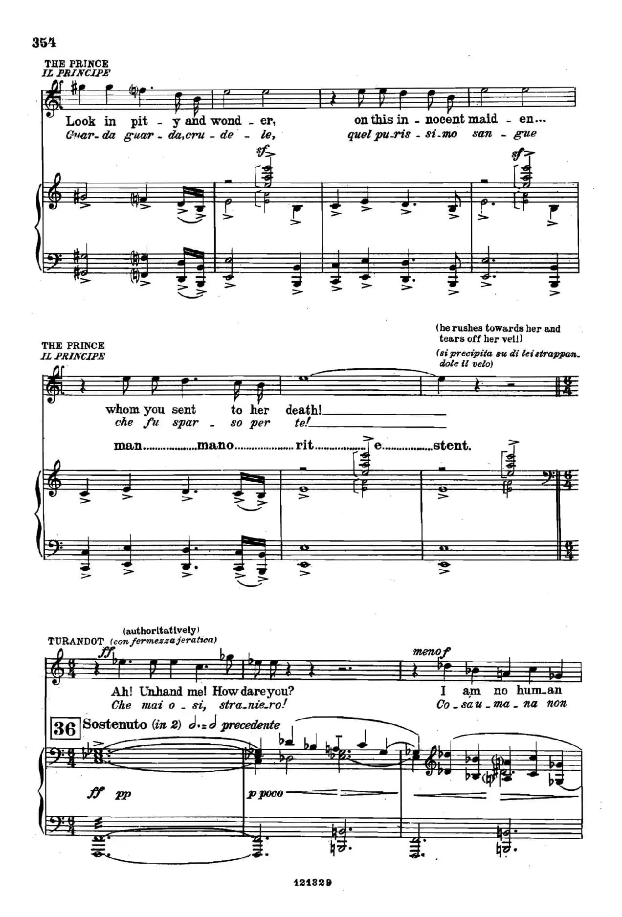 《图兰朵公主》三幕五场歌剧（英意双语）（钢琴伴奏谱 P364——373）