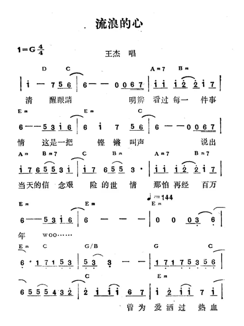 流浪的心（佚名词曲、王杰演唱版）