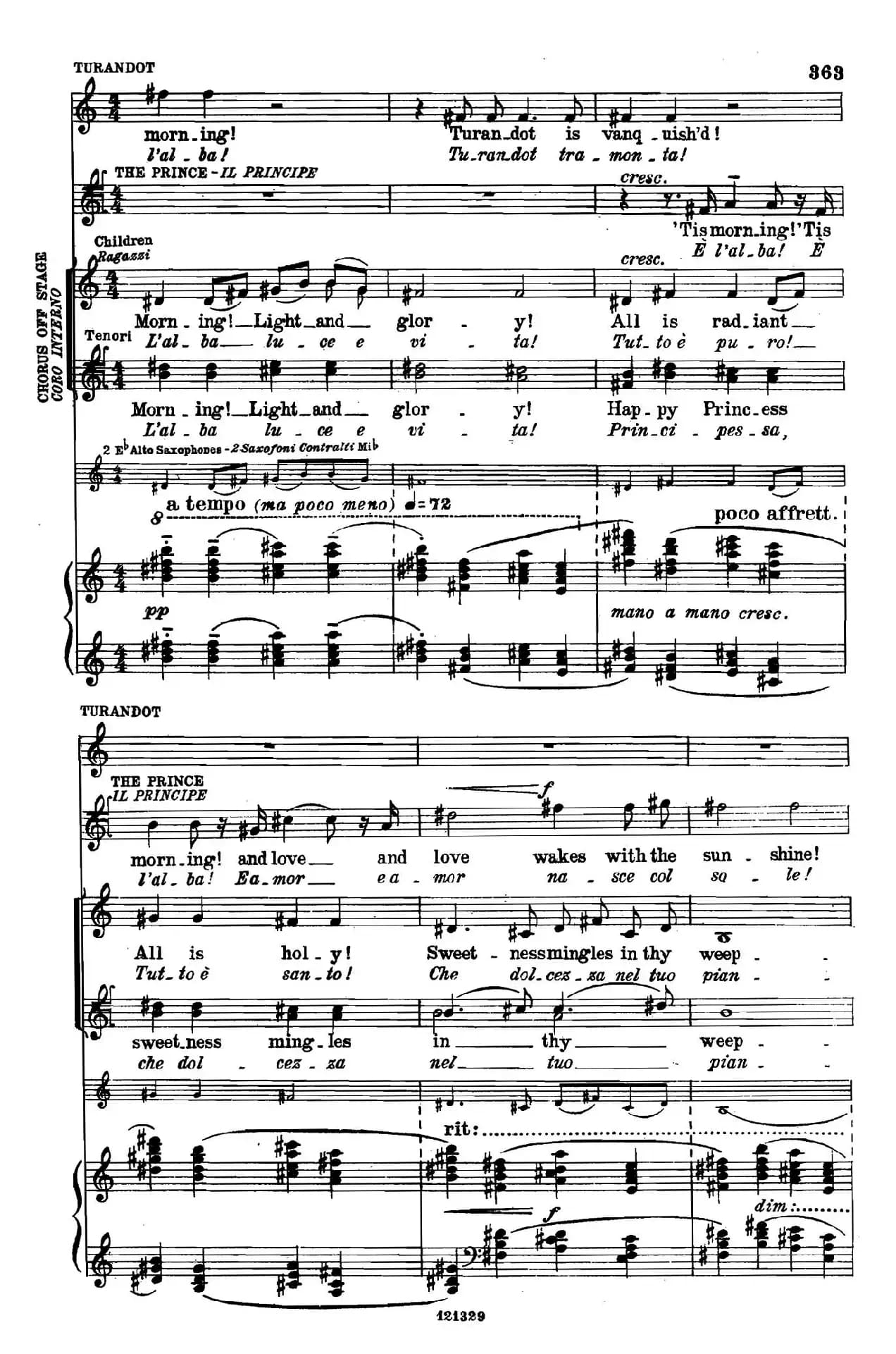 《图兰朵公主》三幕五场歌剧（英意双语）全谱（钢琴伴奏谱 P374——397）