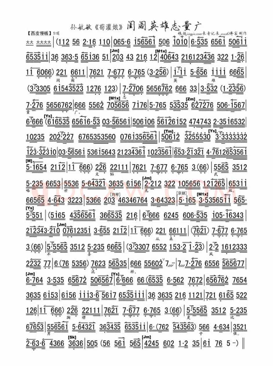 闺阁英雄志量广（《苟灌娘》选段、琴谱）