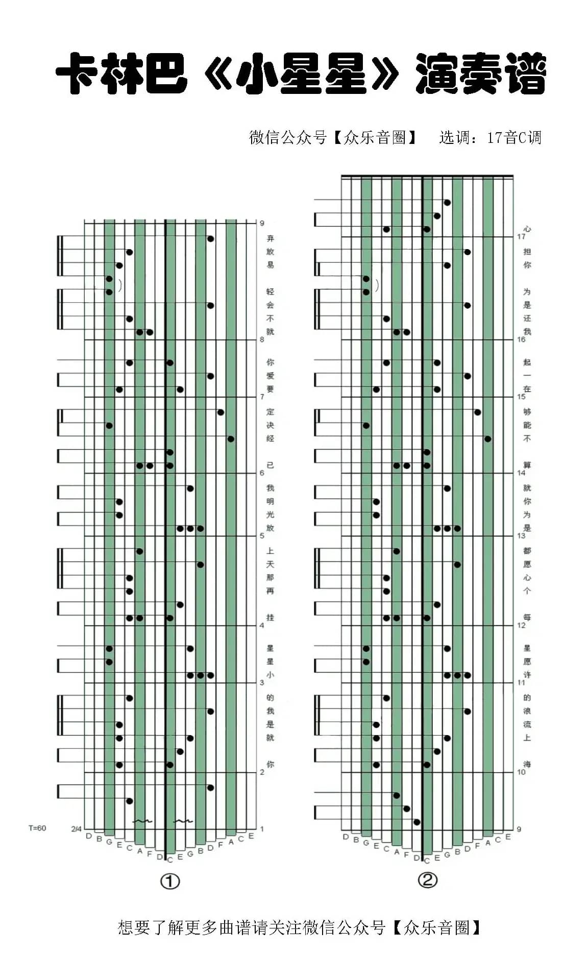 小星星（拇指琴卡林巴琴专用谱）