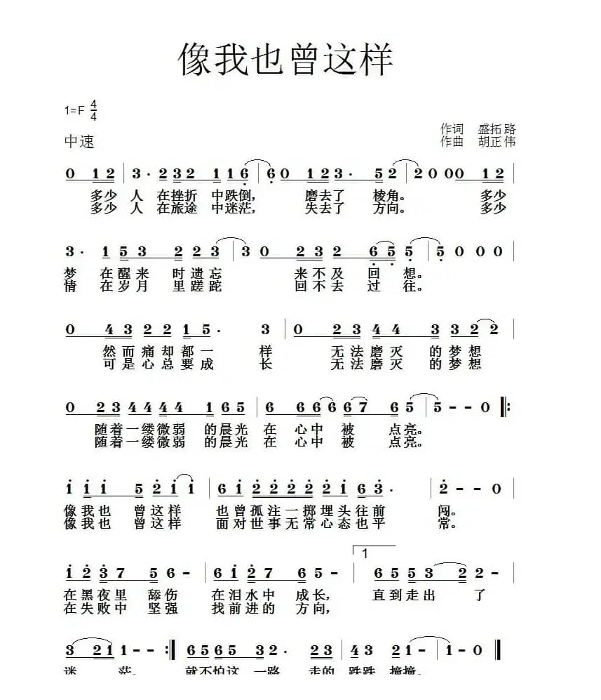 像我也曾这样(盛拓路词 胡正伟曲)
