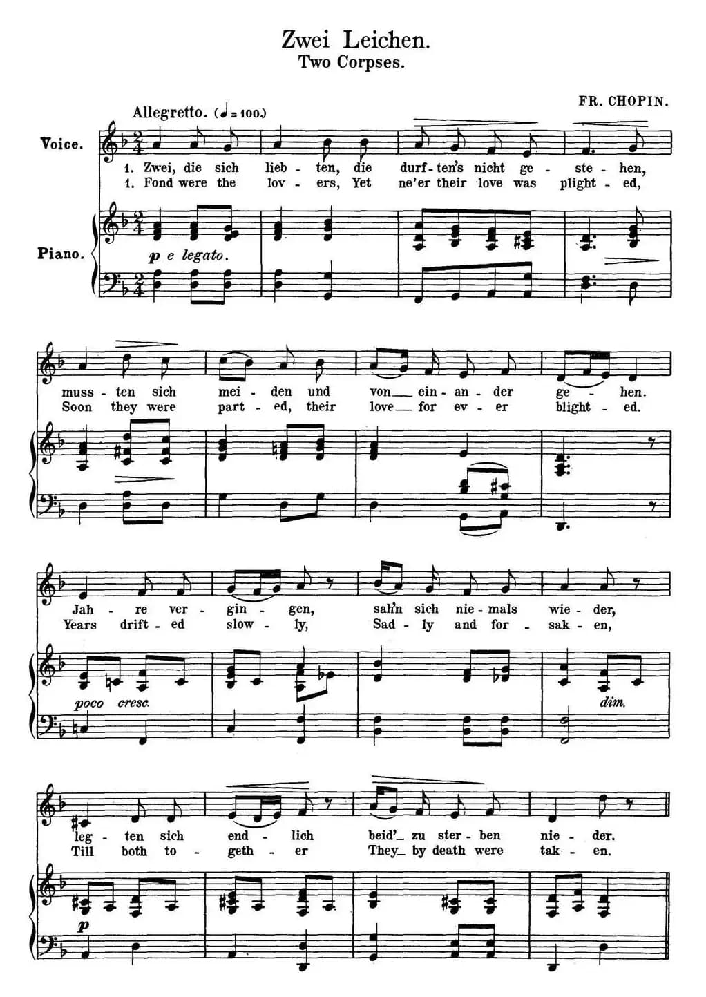 Chopin-17 Polish Songs Op.74，No.11（Zwei Leichen. Two Corpses.）（钢琴伴奏谱）