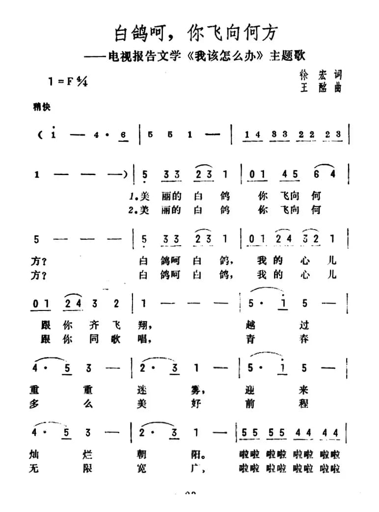 白鸽呵，你飞向何方（电视报告文学《我该怎么办》主题歌）