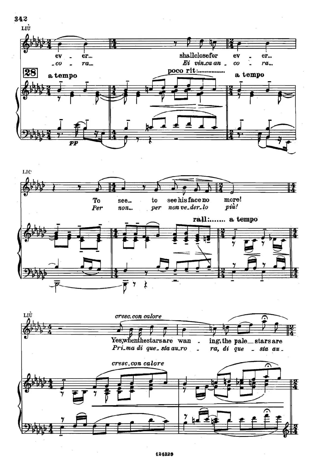 《图兰朵公主》三幕五场歌剧（英意双语）全谱（钢琴伴奏谱 P335——354）