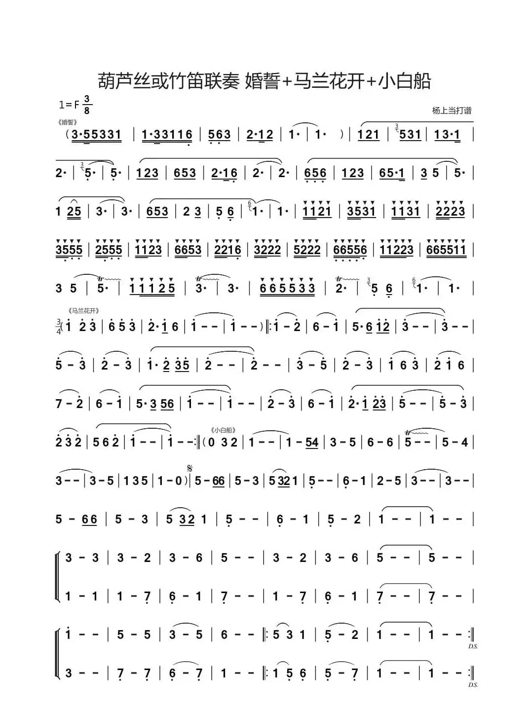 葫芦丝或竹笛联奏 婚誓+马兰花开+小白船