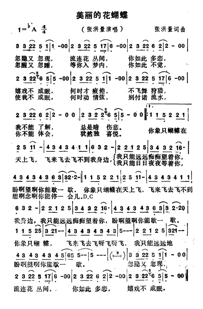 美丽的花蝴蝶（张洪量词 张洪量曲）