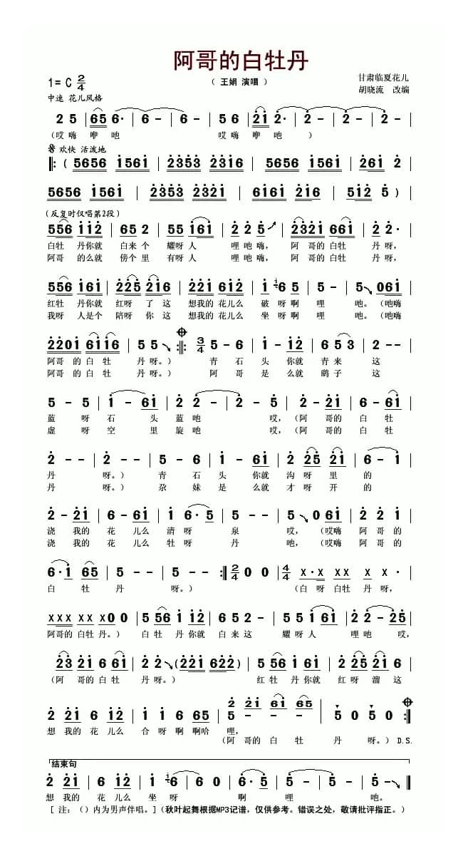 阿哥的白牡丹(胡晓流改编版)