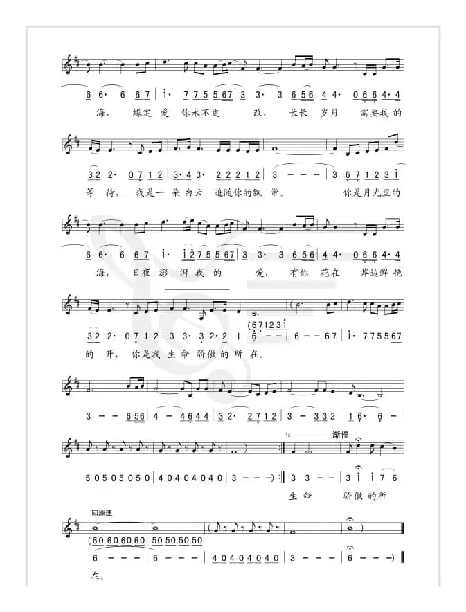 你是月光里的海（线、简谱混排版）