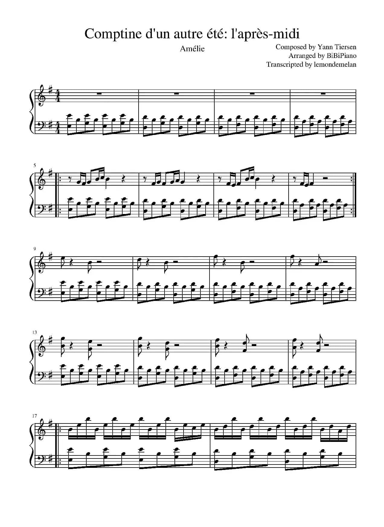 Comptine d'un autre été【天使爱美丽 Amélie 插曲】（BiBiPiano钢琴版）