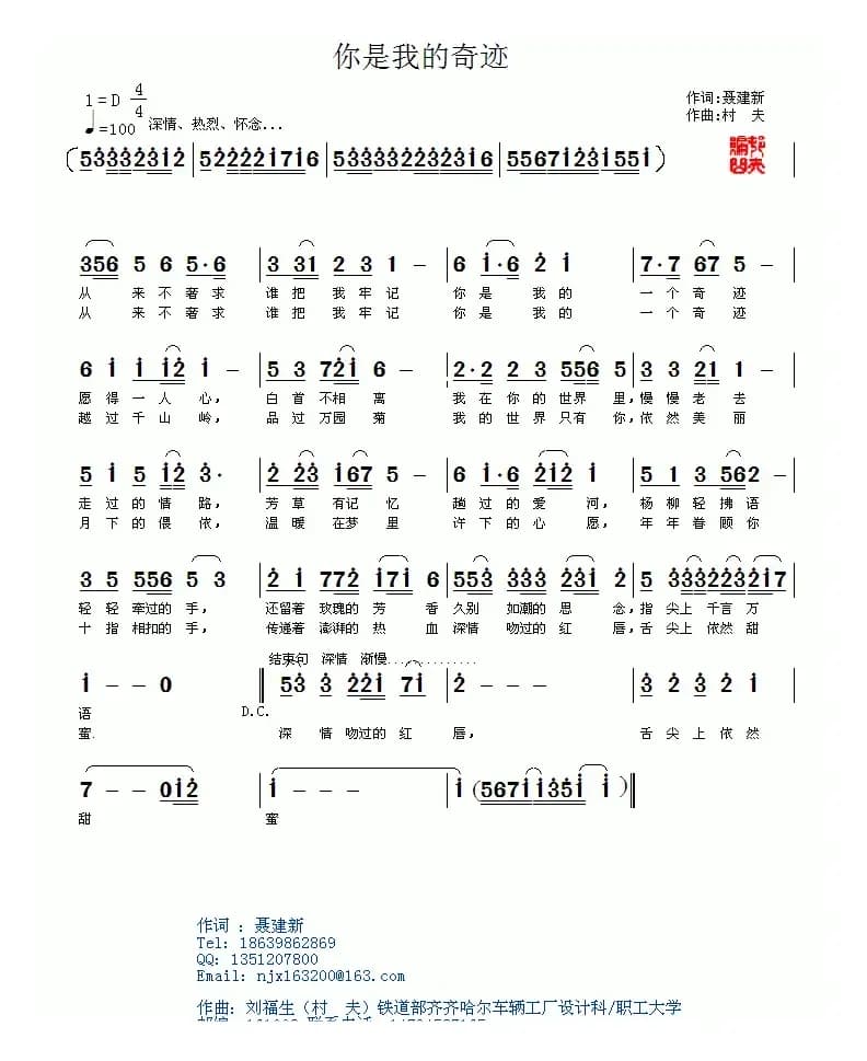 你是我的奇迹（聂建新词 村夫曲）