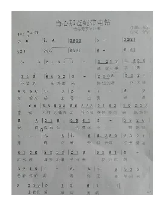 当心那苍蝇带电钻（请你无事早回来）