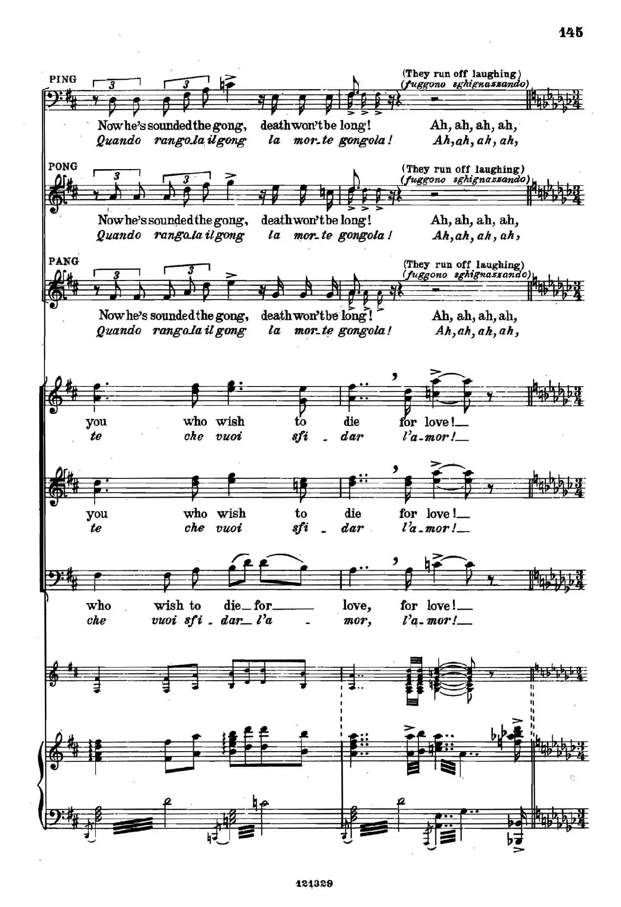 《图兰朵公主》三幕五场歌剧（英意双语）全谱（钢琴伴奏谱 P123——151）