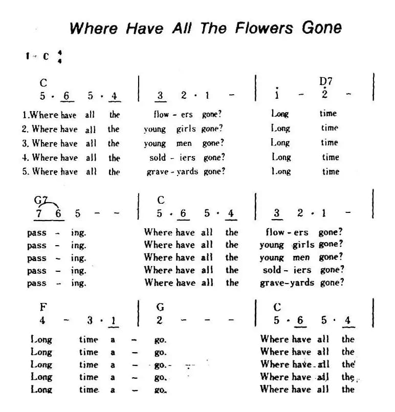 [美]Where Have All The Flower Gone（花儿去向何方、带和弦）