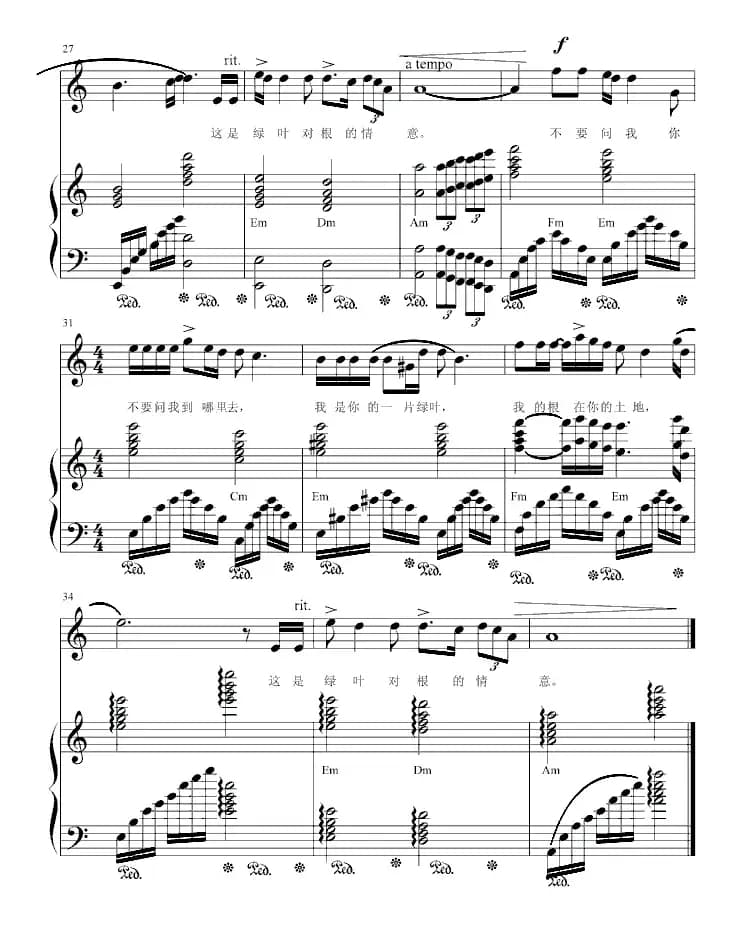 绿叶对根的情意（肖霍配伴奏版、正谱）
