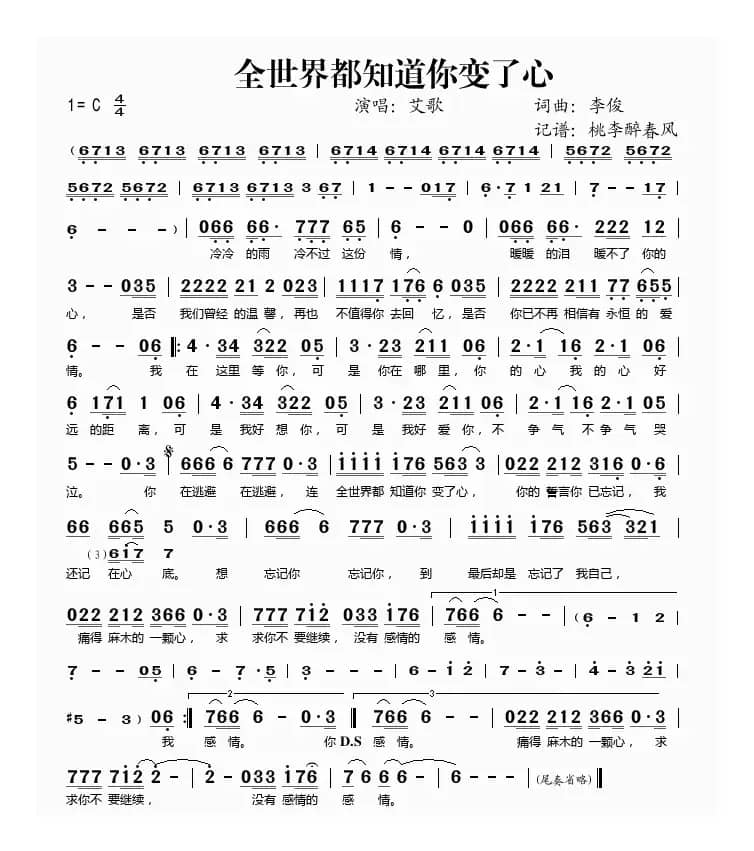 全世界都知道你变了心