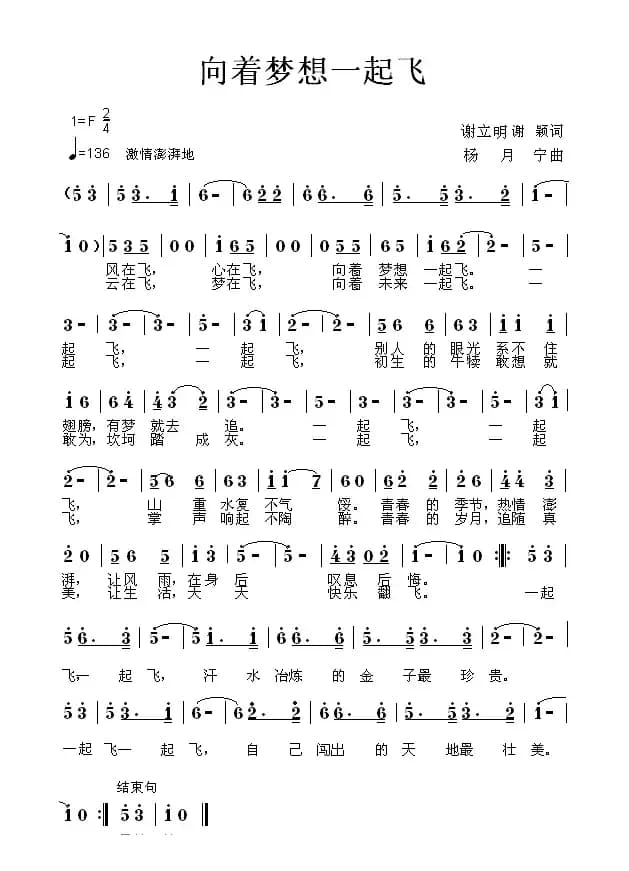 向着梦想一起飞（谢立明词 杨月宁曲）