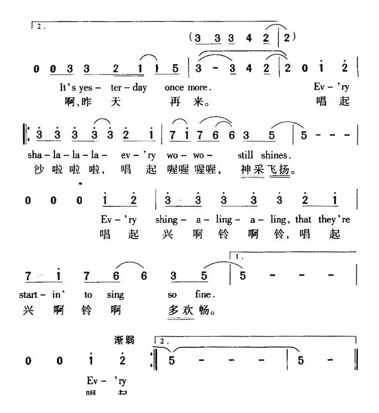 Yesterday Once More 昨天再来（中外文对照）
