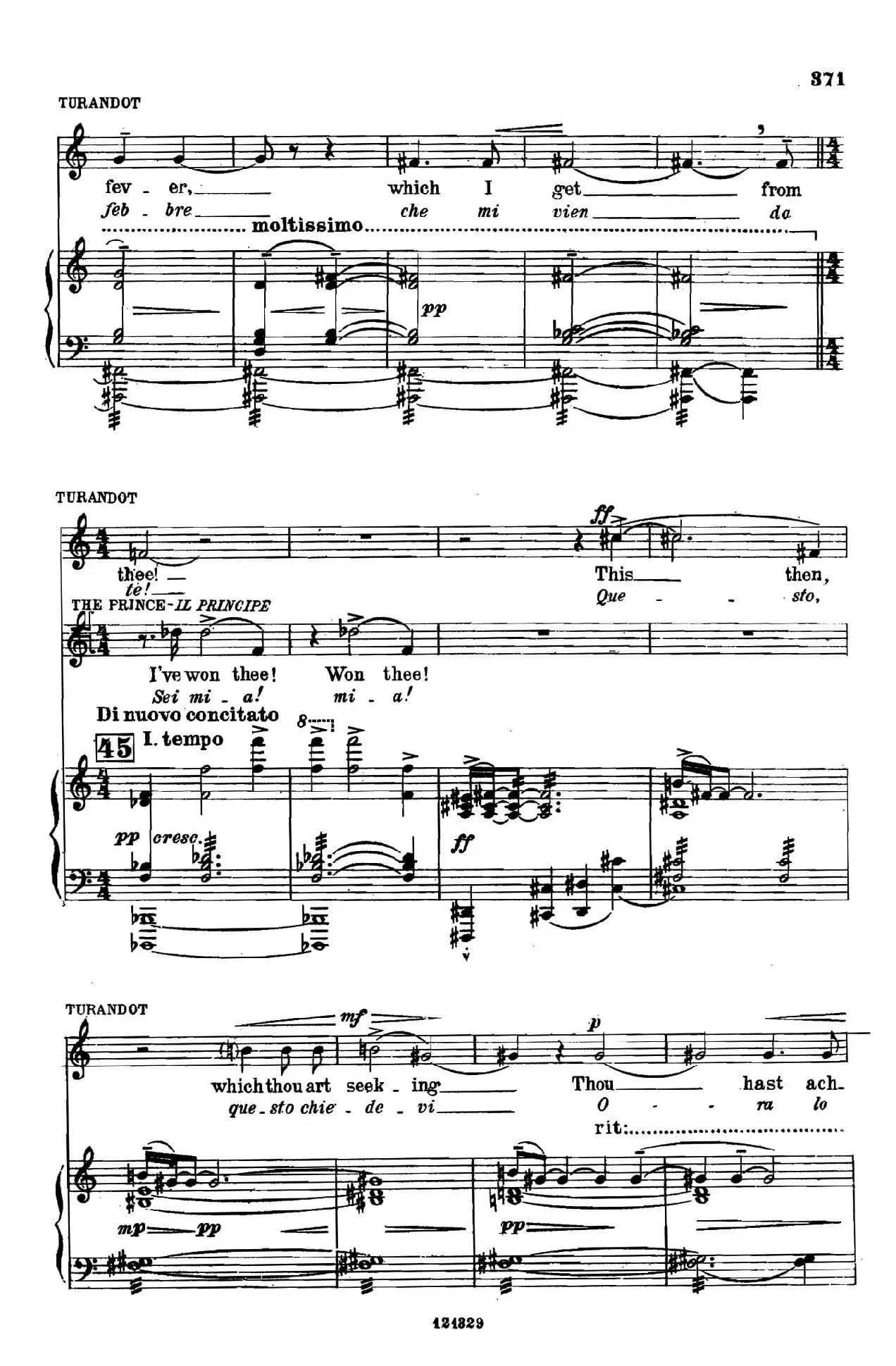 《图兰朵公主》三幕五场歌剧（英意双语）全谱（钢琴伴奏谱 P374——397）