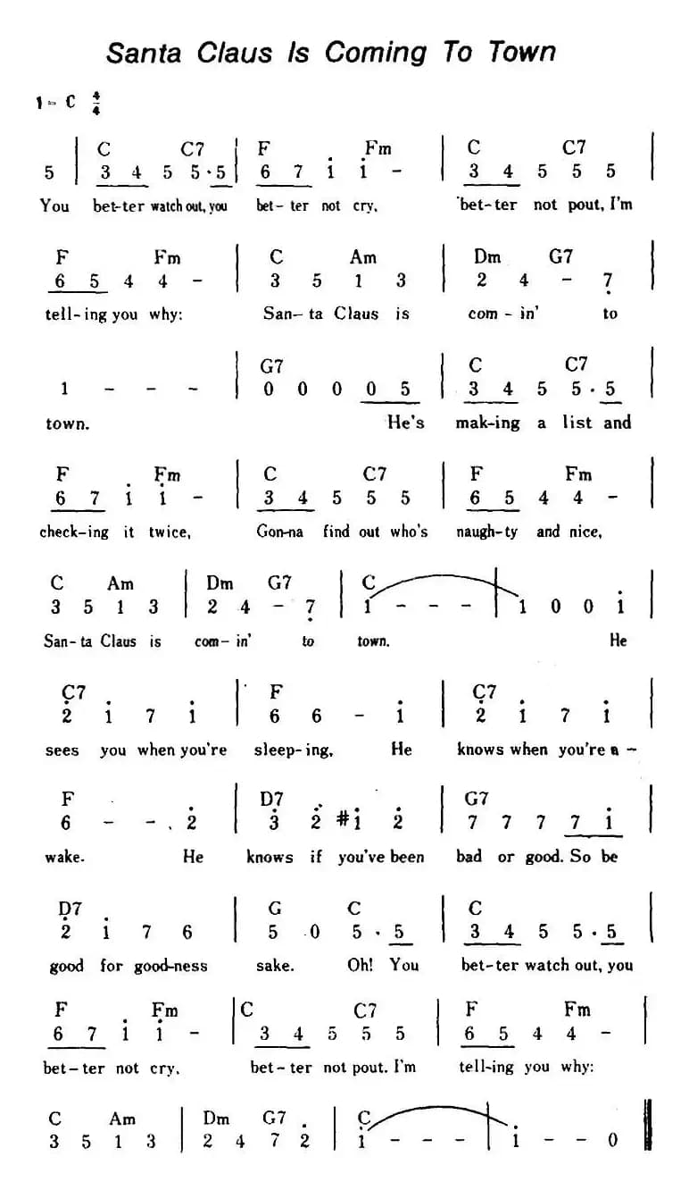 [美]Santa Claus Is Coming To Town（圣诞老人要来了、带和弦）