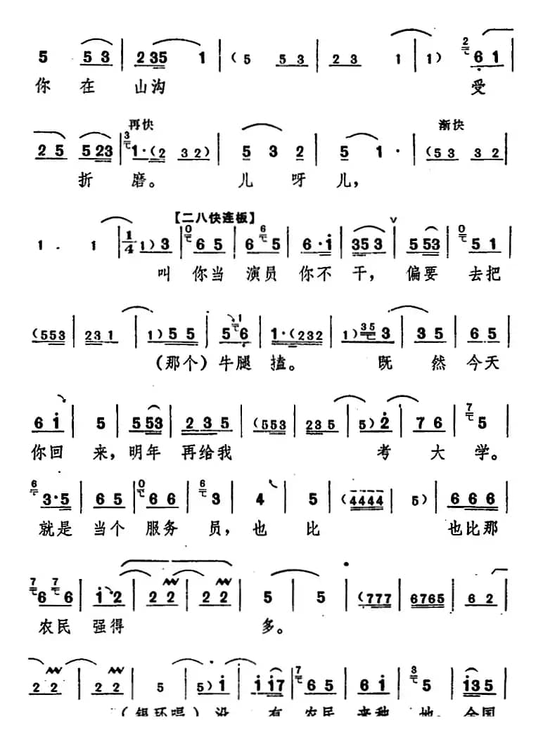 舞台版《朝阳沟》主旋律乐谱之第八场