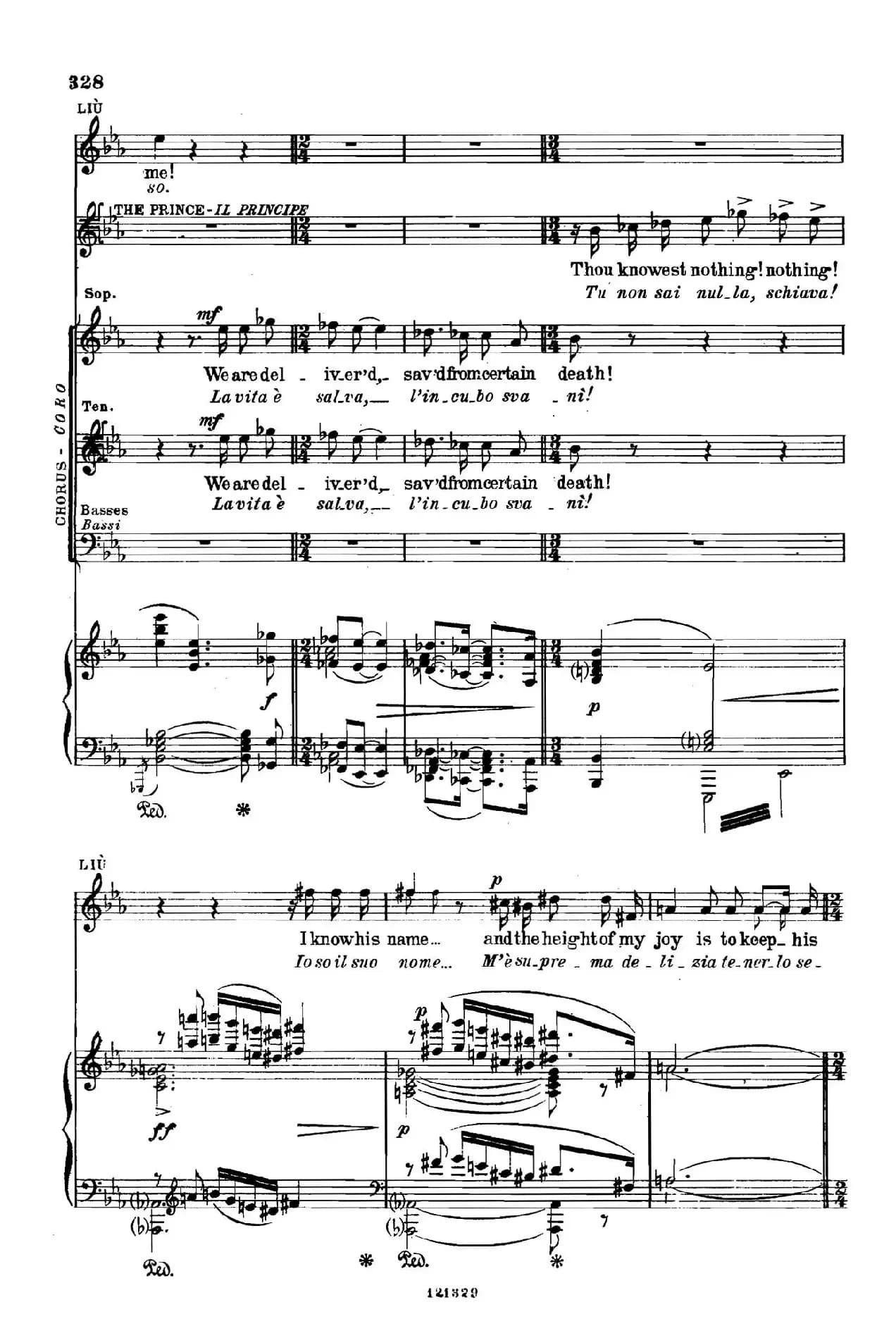 《图兰朵公主》三幕五场歌剧（英意双语）全谱（钢琴伴奏谱 P335——354）