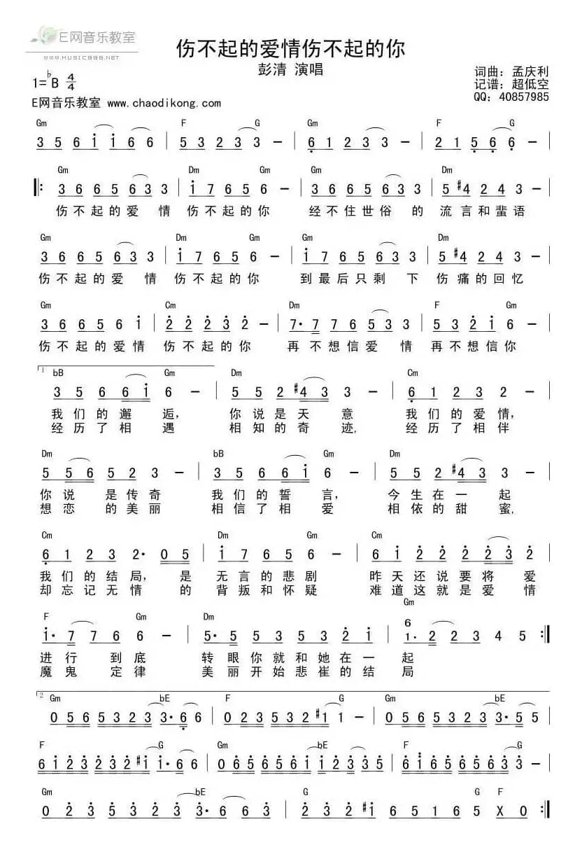 伤不起的爱情伤不起的你（带和弦）