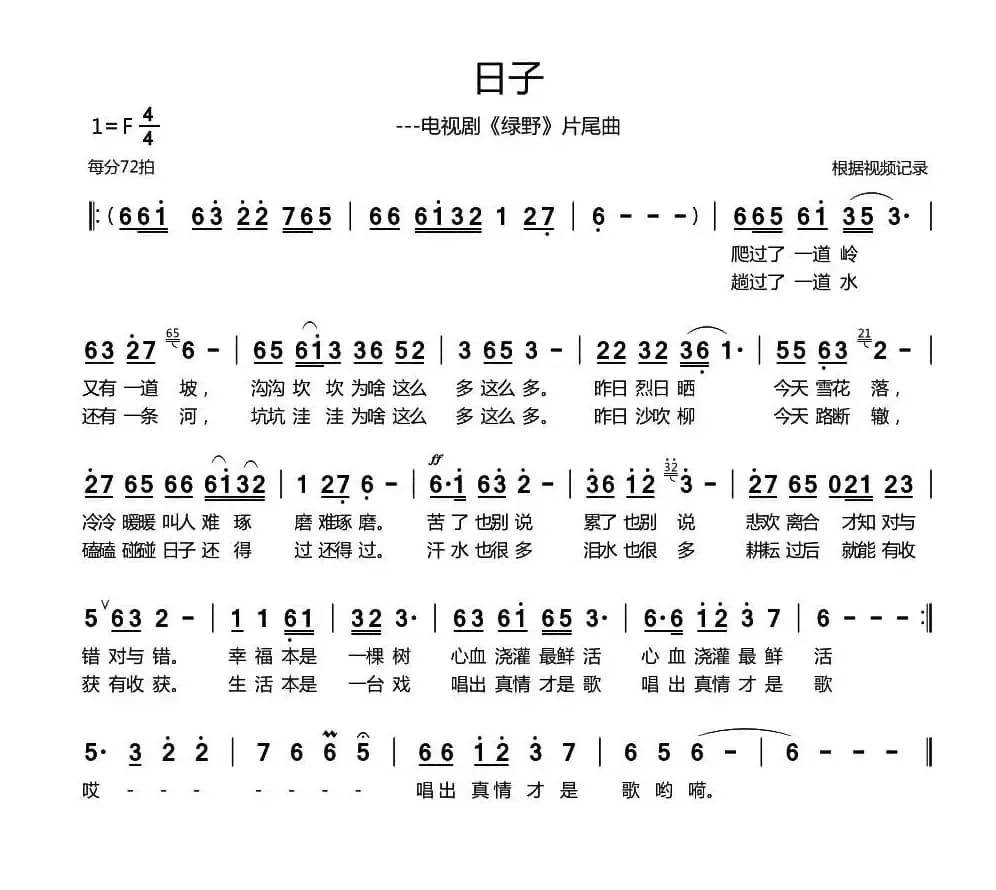 日子（电视剧《绿野》片尾曲）
