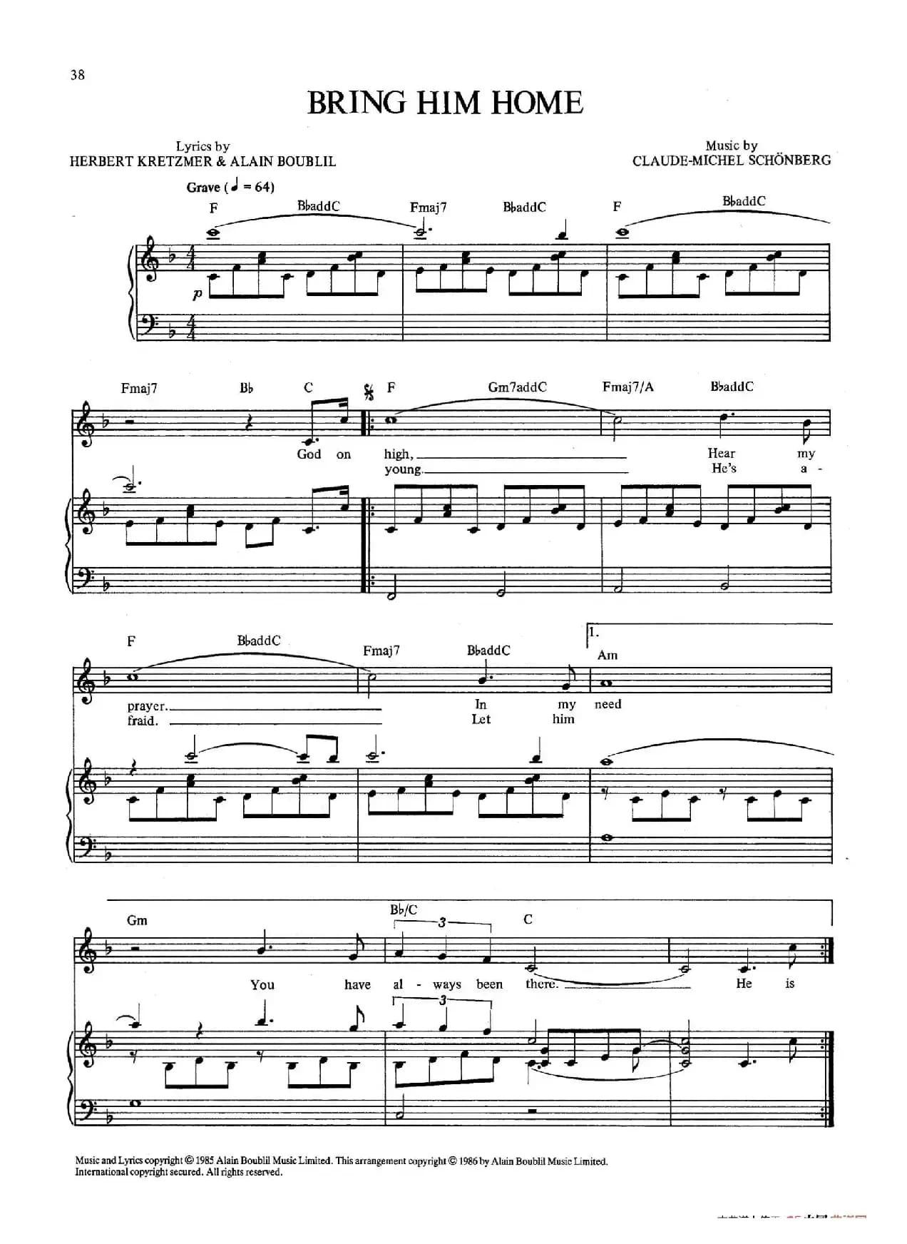 Bring Him Home (音乐剧《悲惨世界》(Les Miserables)选曲、正谱 )