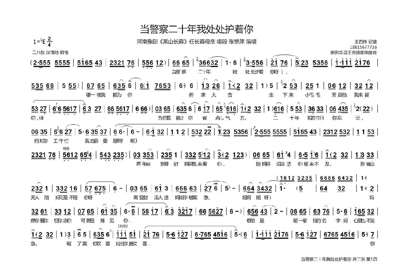 当警察二十年我处处护着你（《嵩山长霞》任长霞母亲唱段）