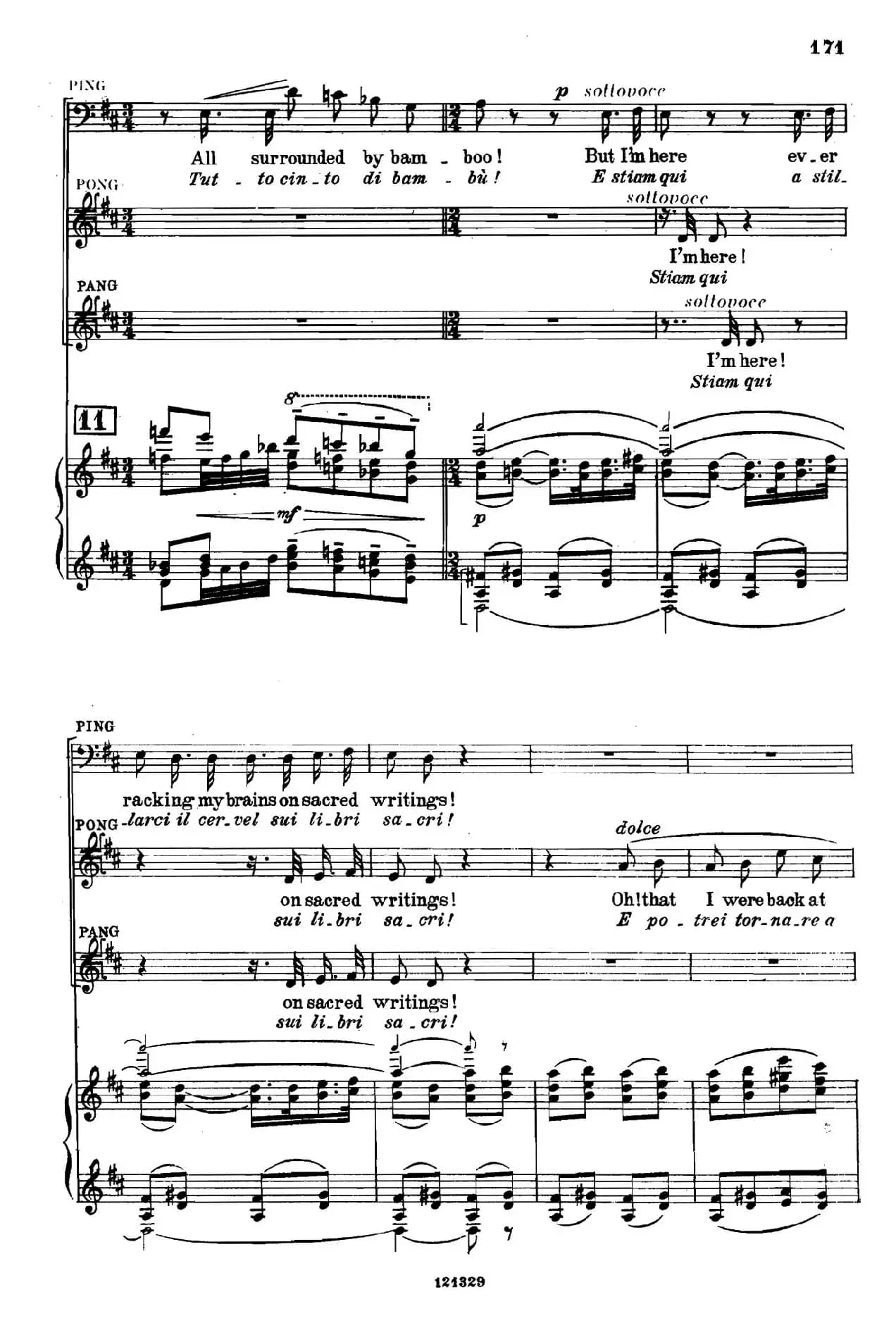 《图兰朵公主》三幕五场歌剧（英意双语）全谱（钢琴伴奏谱 P167——194）