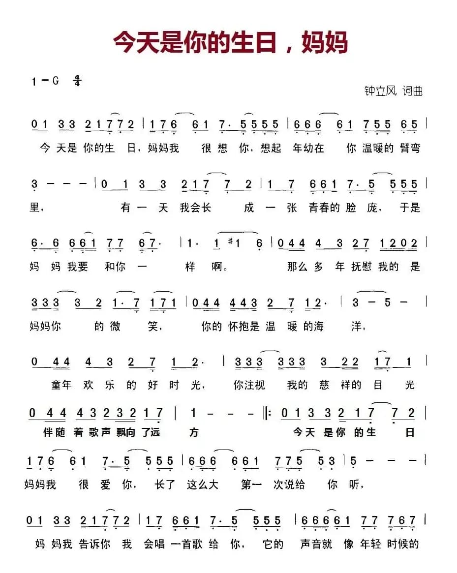 今天是你的生日，妈妈（钟立风 词曲）