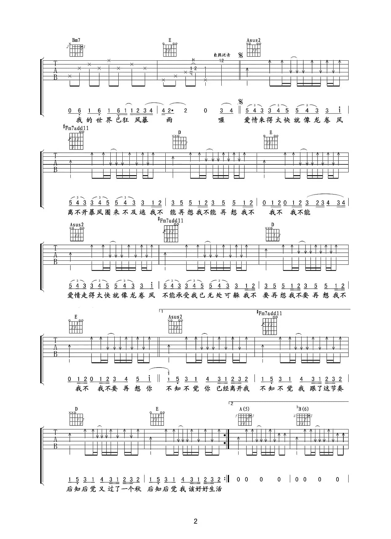 周杰伦 龙卷风（吉他谱）